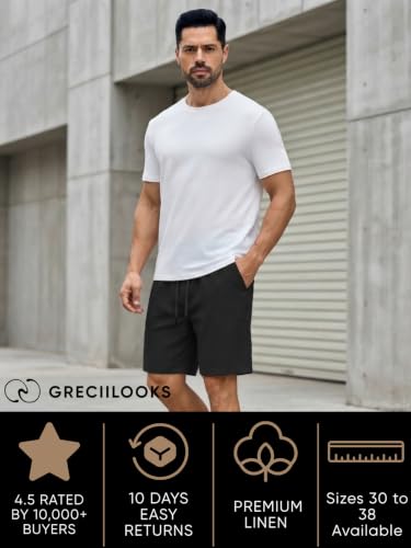 Image of GRECIILOOKS Linen Short For Men| Linen Shorts For Men Stylish |Men's Casual Summer Shorts - Lightweight Drawstring Lounge Short with Pockets, Breathable Relaxed Fit Athletic Sweat Short's
