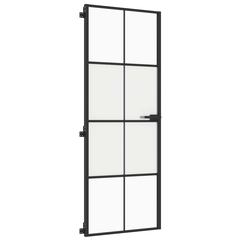 Puerta interior delgada negra vidrio y aluminio 76x201,5 cm, 4x2 rejillas