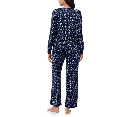 Image of Nautica Long Sleeve Henley Shirt, Soft & Silky Fleece Pajamas for Women Set