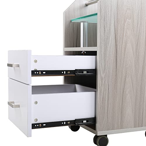 Image of Glass Glow Pedicure Trolley Light Wood Cart for Nail Salon Furniture & Equipment