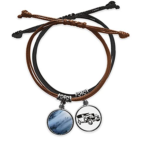 Bracelet corde motif forêt brumeuse et montagne en cuir ajustable style minimaliste