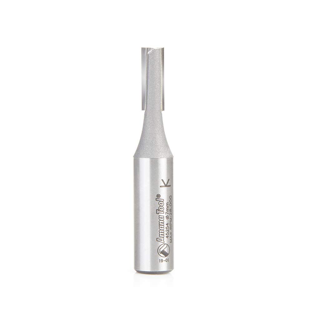 Amana Tool 45254 Carbide Tipped Straight Plunge High Production 7mm D x 3/4 CH x 1/2 SHK x 2-3/4 Inch Long Router Bit