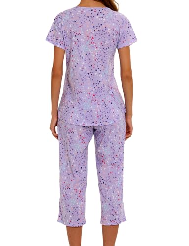 ENJOYNIGHT Womens Pajama Sets Cotton Summer Pjs Tops with Capri Pants Sleepwear2