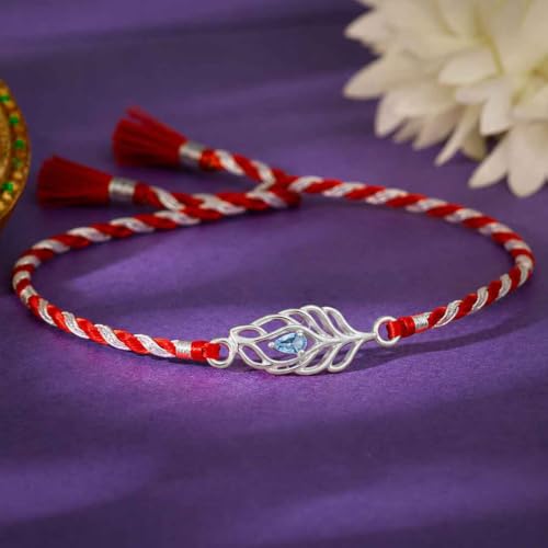 Image of Clara 925 Sterling Silver Rakhi with Roli Chawal for Bhai | Gift for Brother on Rakshabandhan | Men & Boy Bracelet
