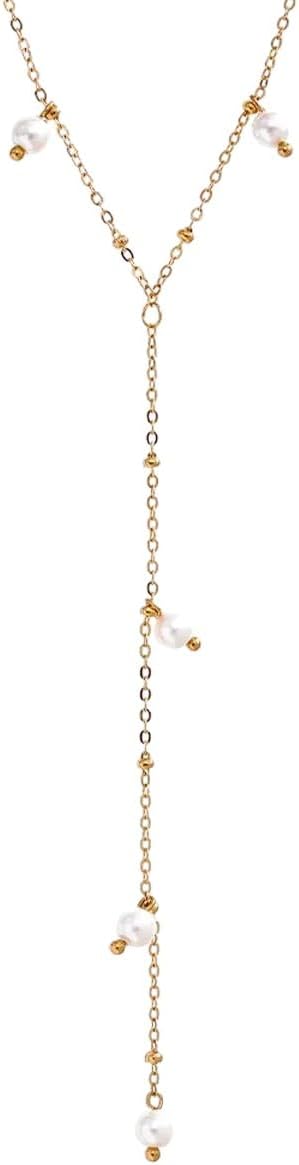New 2025 Chic Fashion Long Bib Chain Dangle Imitation Pearls Stainless Steel Chest Necklace Charm Grace Female Jewelry Waterproof With For You Jewelry Fashion Accessories Creative Gift