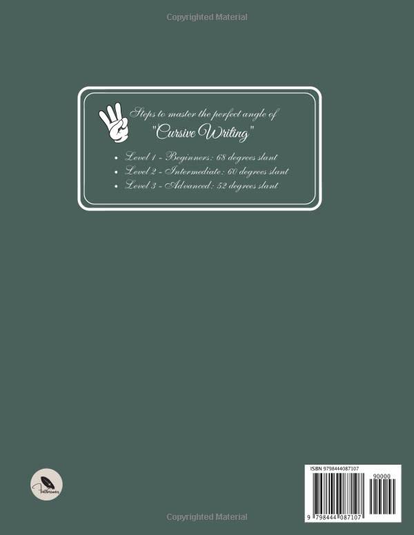 Cursive Writing Slant Guides, Level 3 - 52 Degrees: Penmanship Workbook for Adults, Blank Cursive Writing Practice Sheets with 52 Degree Grid to ... Copperplate Calligraphy, & Lettering Styles - Image 2