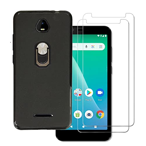 [2 Pack] Tznzxm for Schok Volt SV55 Tempered Glass Screen Protector, Schok Volt SV55 Ring Case,Flexible TPU Ring Grip [Magnetic Car Mount] Kickstand Protective Phone Case for Schok Volt SV55 SV55216