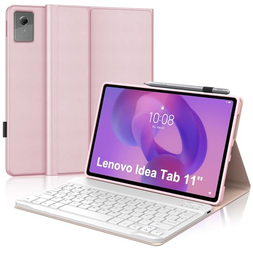 WAVATA Funda Teclado para Lenovo Idea Tab 11'' 2025, Tecla Español Ñ para Idea Tablet 11'' 2025, Teclado Bluetooth Desmontable- Rosa