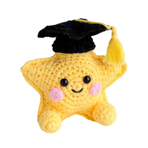 Estrella de graduación de ganchillo tejida a mano con tarjeta de peluche inspirador