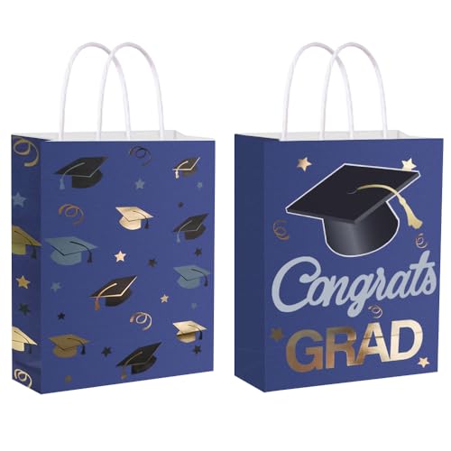 Image of 12 Pieces Graduate Gift Bags, Graduation Party Decorations (Blue Gold) | Graduation Party Favor Gifts Wrapping Bags for Graduation Season Theme Party Supplies
