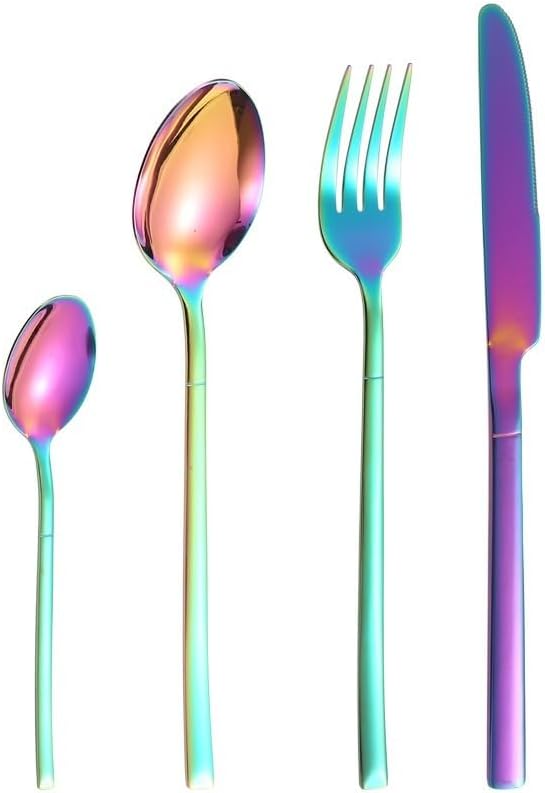 Silverware Flatware Set, 4/16/24/32 Pieces Stainless Steel Knife, Fork And Spoon Set Hotel Home Steak Knife, Fork And Spoon Tableware (Color : Silver, Size : 6Set-24Pcs)