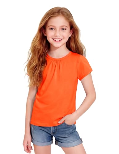 Image of Girls Short Sleeve Shirts Cotton Crew Neck T-Shirt Kids Plain Tees Tops Size 5-12 Years