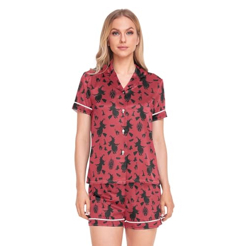 Women's Button-Down Pajama Set - V-Neck Sleepwear, Summer Loungewear In Wine Red, Soft Polyester-Spandex Blend