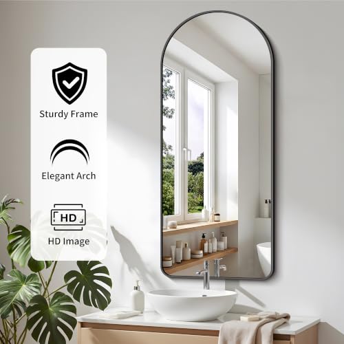 Image of FORBATH Large Arched Wall Mirror 48x20 Inch, Black Arch Bathroom Mirror with Aluminum Frame, Arched Mirror for Dresser, Fireplace,Entryway,Home Decor,Hanging or Leaning Against Wall