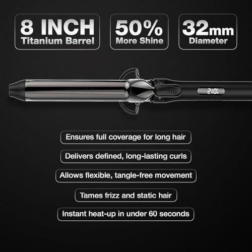 Image of IKONIC CT32mm Curling Tong, Black Hair Curler for Bouncy Tight and Loose Curls, Professional Curling Iron for Salon Finish Long Lasting Curly Hair 8inch Titanium Barrel