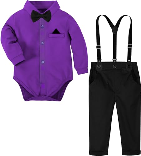 Image of A&J DESIGN Baby Boys Suits Infant Gentleman Formal Wedding Suspenders Outfit with Bowtie
