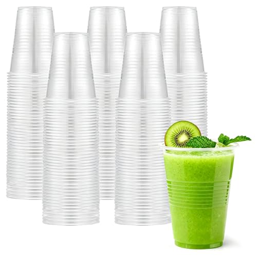 WhalePassing 200 pack 12 oz clear plastic cups - Disposable cold drink party cups Drinking cups for Birthday Picnic Travel Christmas Wedding and More