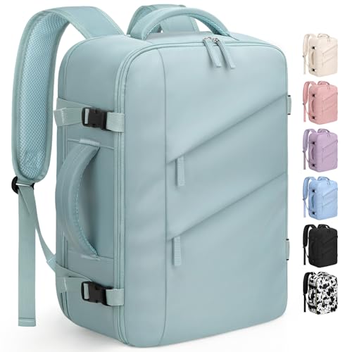 Capolo Mochila de viagem para mulheres e homens, impermeável, para laptop, aprovada para voos, bolsa de transporte noturna, bolsa de fim de semana, Azul, 15.6 Inch, Mochilas de viagem