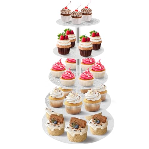 Yuehuamech Soporte de acrílico para cupcakes de 5 niveles, soporte redondo para tartas, soporte de torre de árbol de postre, soporte de...