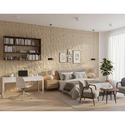 Image of Kayra Decor 3D PVC Wall Panel - PVC Diamond Design, White Tail Color 19.7 inch X 19.7 inch (Pack of 40) - Covers 107.80 Sq. Ft.