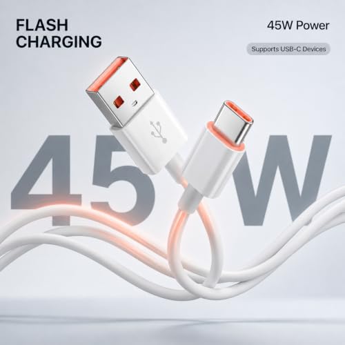 Image of 45W Flash Charging USB Type-C Cable Compatible with Infinix Note 50X, Note 50 Pro+, Note 40 Pro+, Note 40 Pro, Note 40, GT 20 Pro, Zero 40, Zero 30, Smart 9, Hot 50 Series, 1 Meter White