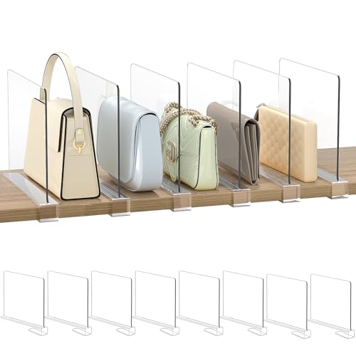 Organizador de monedero divisor de estantes para armario: paquete de 8 organizadores de almacenamiento de bolsas acrílicas para bolsos, embragues, ropa, suéteres, toallas