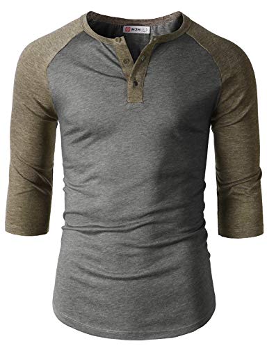 H2H Mens Casual Slim Fit T-Shirts Henley Shirts Raglan Long & 3/4 Sleeve Jersey Baseball T Shirts2