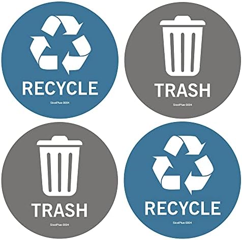 Sicol Plus Trash Recycle Stickers Recycle Bin Decals and Trash can Stickers 4 x 4 Inches Round (Aquamarine/Gray) UV Protected Indoor and Outdoor Self Adhesive Vinyl Stickers (4x4 Inch 04 Pcs Round)