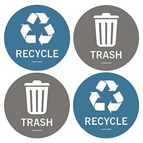 Sicol Plus Trash Recycle Stickers Recycle Bin Decals And Trash Can Stickers 4 X 4 Inches Round (Aquamarine/Gray) Uv Protected Indoor And Outdoor Self Adhesive Vinyl Stickers (4X4 Inch 04 Pcs Round) #TOP4