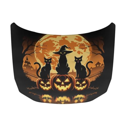Image of Moon Cat Pumpkins Hood Wraps for Cars Hood Wrap Protector Washable Car Hook Elastic Fabrics Can be Washed Hook Wraps