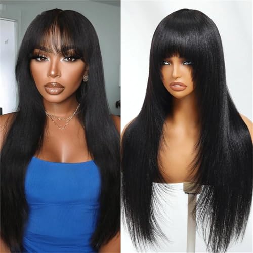 Layered Cut Straight Wigs Human Hair With Wispy Bangs For