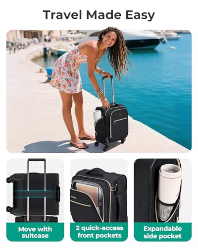 Image of BAGSMART Underseat Carry On Luggage Airline Approved, 16-inch Softside Underseater Travel Suitcase with Spinner Wheels Lightweight Overnight Bag Small Rolling Carry-on for Women Men Weekender, Black