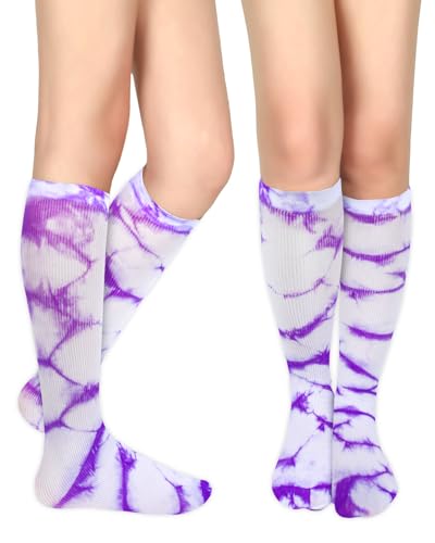 Image of Benefeet Sox Women Girls Thin Nylon Knee High Socks Long Tube Socks Unisex Soft Cozy High Calf Sock Tie Dye /Gradient