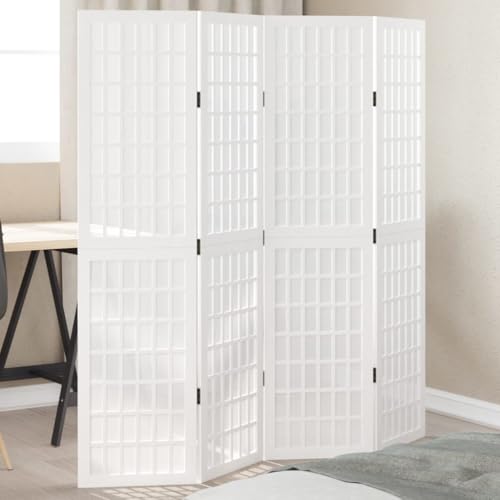 Brokky Biombo Separador de 4 Paneles biombo Separador de ambientes biombo Separador biombo Madera Maciza Paulownia Blanco - 358785