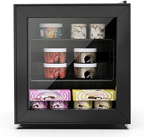 WATOOR 1.1 Cu Ft Mini Freezer Display Freezer with LED Light 2 Removable Shelves 7 Temperature Settings -8°F to 14°F Perfect for Liquor and Ice Cream