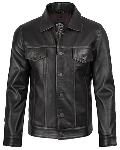 Image of Blingsoul Men's Leather Jacket - Real Full-Grain Lambskin Trucker Jacket for Men