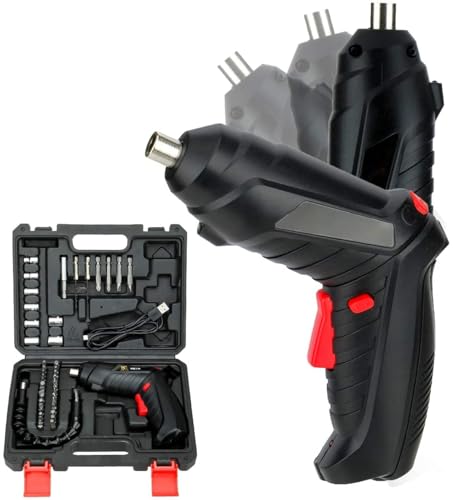 Image of Rechargeable Cordless Electric Screwdriver Kit 47 in 1 with LED Light, 4.2V Lithium Battery, 90 Pivoting Handle, Flexible Shaft & Carry Case for DIY Home Repairs