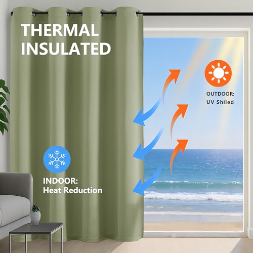 Image of Simplebrand Sage Green Extra Long 10ft Curtains for Patio 120 Inches Long 2 Panels Set, Room Darkening Light Blocking Solid Thermal Insulated Energy Saving Grommet Noise Reducing Curtains, 50 Wx120 L