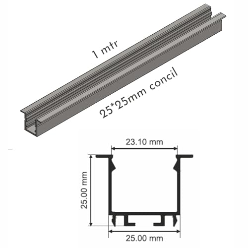Image of (25x25mm LED Strip Light 1Meter Aluminium Rectangular Conciled Profile Light Channels with Diffused Cover, End Caps and Mounting Clips Without LED Straight Linear - Pack of 1