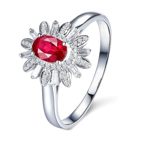 Calefee Anillos de boda para mujer, anillos de compromiso con rubí creado en laboratorio de 1 quilate y moissanita, oro blanco de 18 quilates, talla H 1/2-V 1/2, H 1/2, Metal Piedra preciosa., Rubí