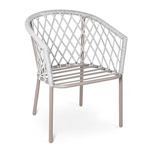 Image of BRISHI Garden Patio Seating Chair and Table Set Outdoor Balcony Garden Coffee Table Set Furniture with 1 Table and 2 Chairs Set with Cushion Braid & Rope (Grey)