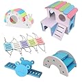 Wooden Hamster Toy Set, 5Pcs Hamster Toys Set Rainbow, DIY Wooden Pine Guinea Pigs Toy, Including Wooden Hamster House Seesaw Bridge And Swing, Hamster Cage Accessories for Gerbil Mouse and Small Pets