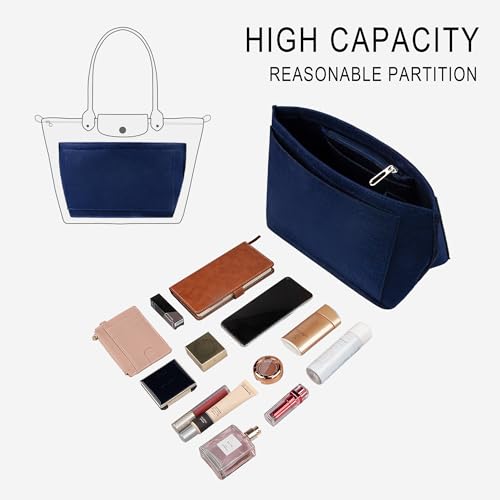 Vercord Purse Insert Organizers Felt Handbag Organizer Bag in Bag for Nylon Tote Navyblue Small - Thumbnail 5