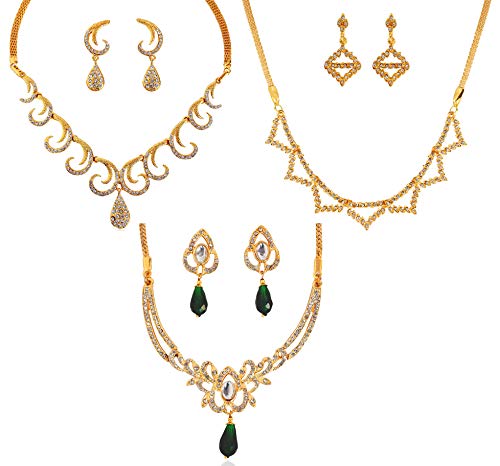 Touchstone Indian Bollywood Designer Collection of Three Jewellery Necklace Sets Combo in Gold Tone for Women