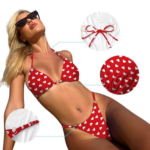Image of MIKETAI Sexy Bikinis for Women 2 Piece Bikini Spaghetti Strap Swimsuits Solid Color Bathing Swimwear Triangle Bathing Suit