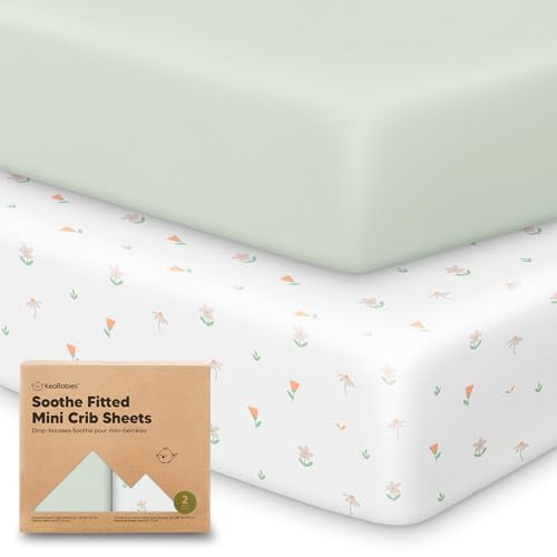Image of 2-Pack Mini Crib Sheets Fitted - 38x26 Pack N Play Sheets for Pack and Play Mattress, Organic Cotton, Soft & Breathable Playard Bedding, Neutral Mini Toddler Bed Cover for Boys, Girls (Wildflowers)