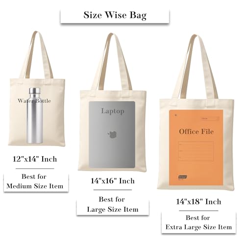 Image of 12x14 Inch Plain Canvas Tote Bag | 10 Pcs | 12 Pcs | 24 Pcs | 50 Pcs | 100 Pcs | 100% Organic Reusable 150 GSM Cotton Handbag for Shopping, Daily Use, Grocery, Craft Diy Painting and Storage