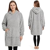 Qutool Hoodie Decke mit Ärmeln und Kuscheldecke, Weich Warm Tragbare Decke zum Anziehen für Erwachsene, Kuschelpullover als Geschenke für Frauen, Mütter, 95x85 cm, Grau