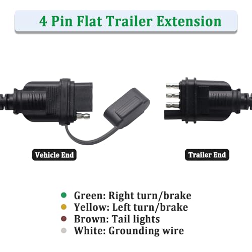Image of 4-Pin Flat Trailer Extension Cable,4 Pin Trailer Connector 12 Inch,18AWG Hefty Outer Sheath Cooper Wire Harness,Truck Light Extension 4 Pin 1FT