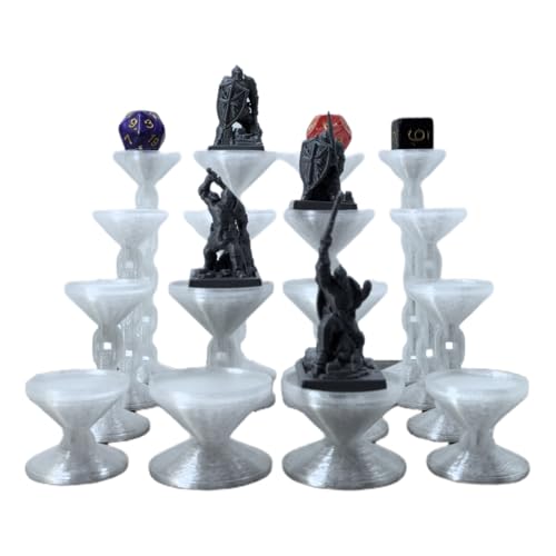 XJPONGC 16PCS Combat Risers for Flying Miniatures, DND Tabletop TRPG Terrain Flight Stands, Raised Platforms,1inch and 1.5inch incoulded 4 Different Heights with Stands and Bases,Crystal White